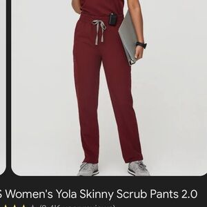 NWT FIGS Yola Skinny Scrub Pants 2.0 Size XXS PETITE BURGUNDY